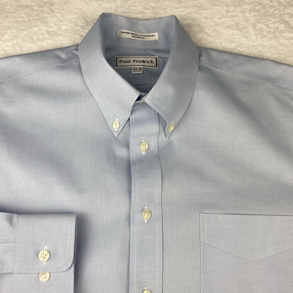 Paul Fredrick Dress Shirt Mens 16.5-36 Light Blue Regular Fit No Iron